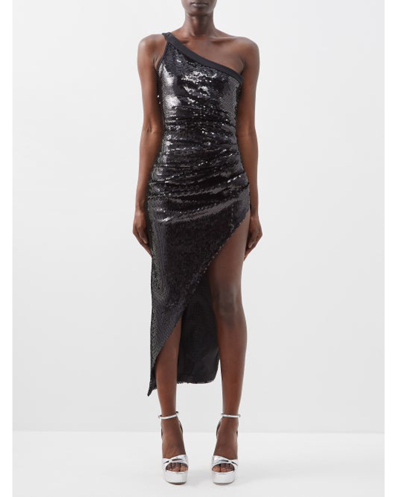 David Koma Damen Side-slit Asymmetric Sequinned Dress