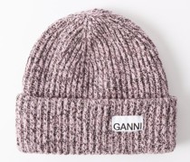 Logo-patch Ribbed Wool-blend Beanie Hat