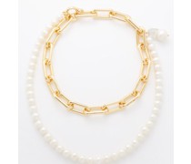 Double Freshwater Pearl And Gold-plated Choker