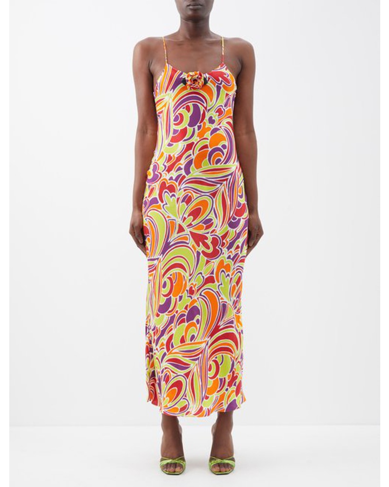 Rodarte Damen Rose-brooch Abstract-print Crepe Slip Dress