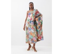 Floral-sequined One-shoulder Georgette Midi Dress