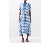 Asymmetric Gingham Linen-blend Gauze Shirt Dress