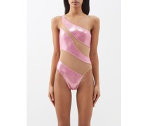 Snake One-shoulder Mesh And Lamè Swimsuit