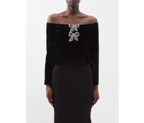 Crystal-bow Off-the-shoulder Velvet Top