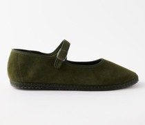 Blanket-stitched Suede Mary Jane Flats
