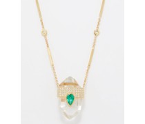 Diamond, Emerald, Quartz & 14kt Gold Necklace