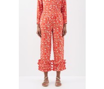 Talitha Bird Of Blessing-print Silk-twill Trousers