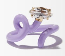 Baby Vine Crystal, Enamel & 9kt Gold Pinky Ring