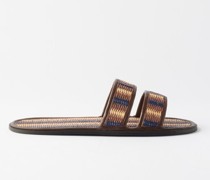 Leather-trim Raffia Slides