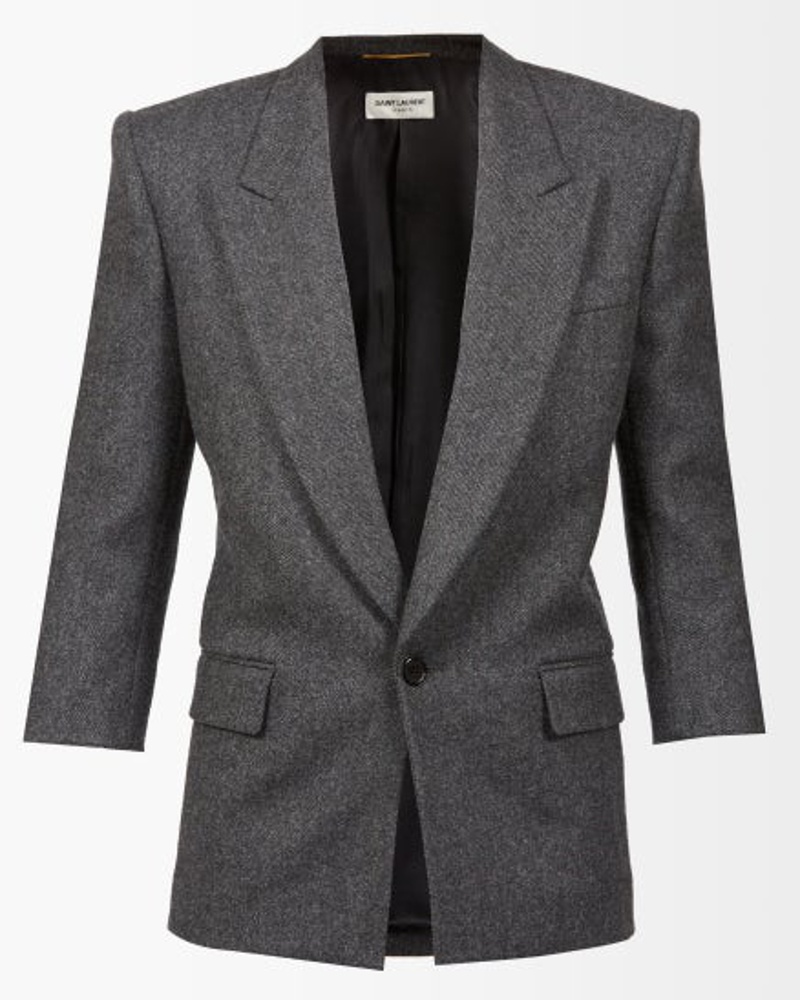 Saint Laurent Damen Cropped-sleeve Wool-tweed Blazer