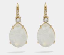 Diamond, Moonstone & 18kt Gold Drop Earrings