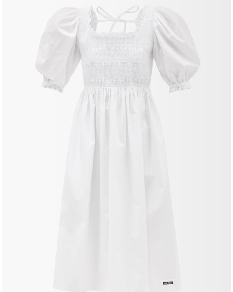 Miu Miu Damen Smocked-bodice Cotton-poplin Shirt
