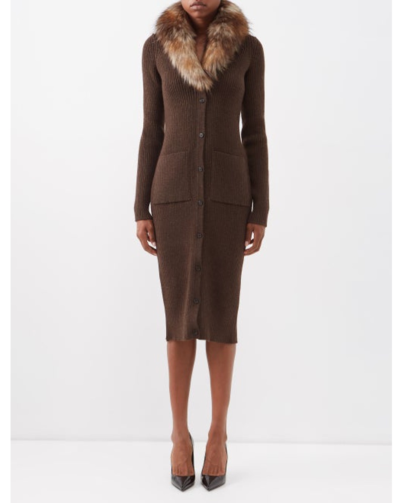 Saint Laurent Damen Faux-fur And Wool Knitted Cardigan Dress