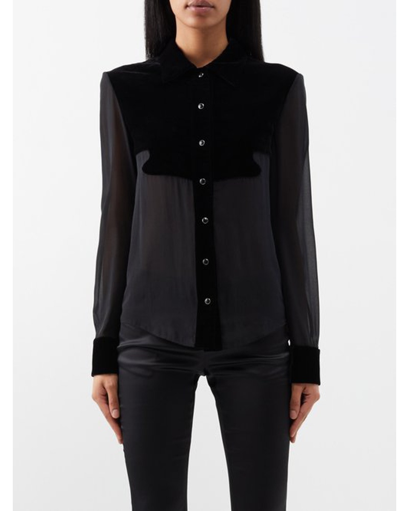 Tom Ford Damen Velvet-overlay Georgette Shirt Tom Ford Damen Velvet-overlay Georgette Shirt