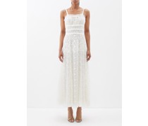Daisy-embroidered Cotton-blend Tulle Maxi Dress