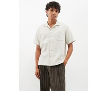 Cuban-collar Basketweave-cotton Shirt