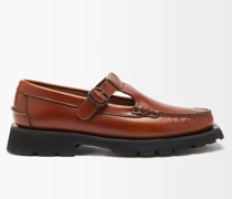 Alber Sport Grained-leather T-strap Loafers