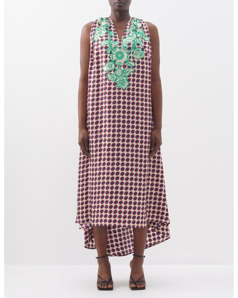 Biyan Damen Aulia Embroidered Polka-dot Silk-blend Dress