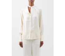 Asymmetric Drape-lapel Silk-satin Blouse