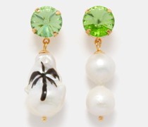 Crystal & Pearl Mismatched Gold-plated Earrings