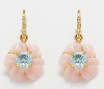 Botantical Flower Aquamarine & 18kt Gold Earrings