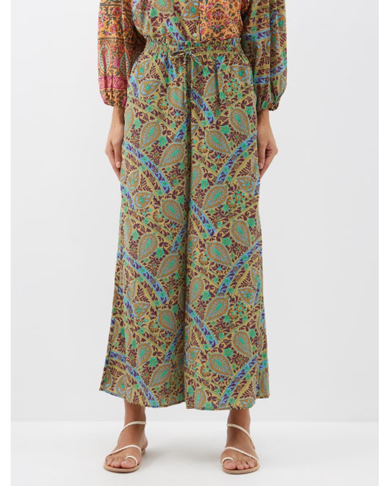 BOTEH Damen Celil Paisley-print Silk-crepe Wide-leg Trousers