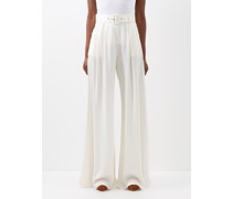 Belted Wide-leg Silk Trousers