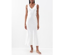 The Bordeaux V-back Satin Midi Dress