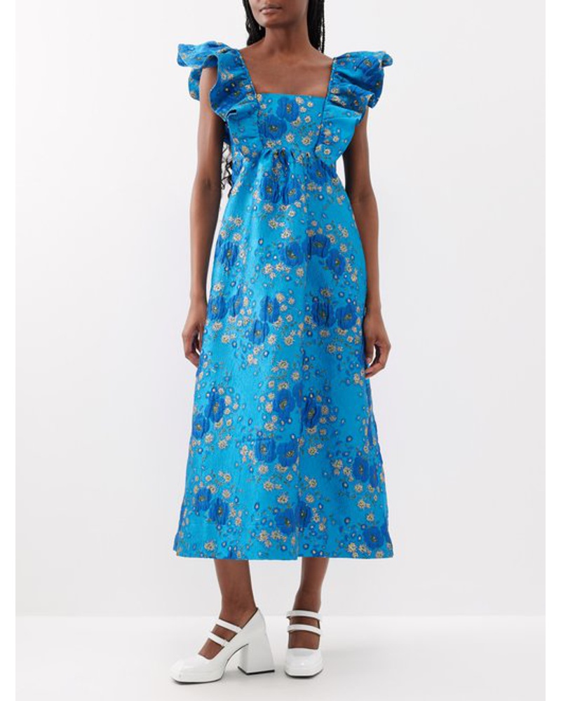 Ganni Damen Floral-jacquard Recycled-blend Midi Dress