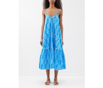 Scallop-trimmed Floral-print Cotton Midi Dress