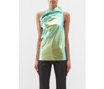 Haut asymétrique en denim enduit irisé Athena