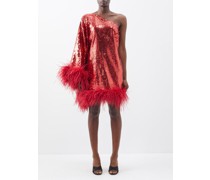 Piccolo Disco Feather-trim Sequinned Crepe Dress