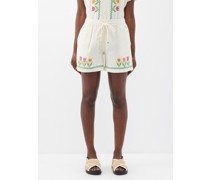 Tulip Cross-stitched Cotton Shorts