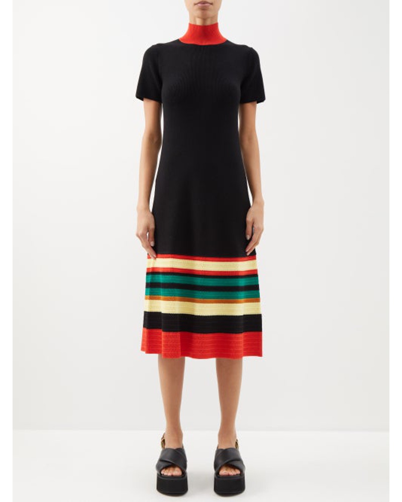 Wales Bonner Damen Ska Striped Wool Midi Dress