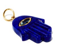 Hamsa Aquamarine, Lapis Lazuli & 14kt Gold Charm