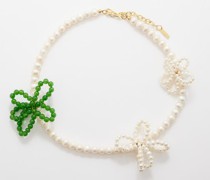 Jade, Pearl & 14kt Gold-vermeil Necklace