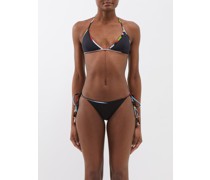 Marmo-print Stripe-trim Triangle Bikini Top
