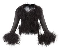 Feather-trim Organic Silk-chiffon Blouse