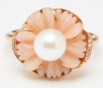 Flower Pearl, Opal, Diamond & 18kt Rose-gold Ring