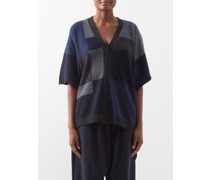 Intarsia Cashmere Short-sleeved Cardigan