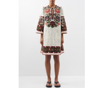 Tender Floral-jacquard Linen Dress