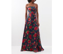 Strapless Rose-print Silk Gown