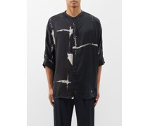 Stand-collar Printed Silk-satin Shirt