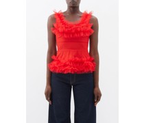Clarice Scoop-neck Ruffled-tulle Top