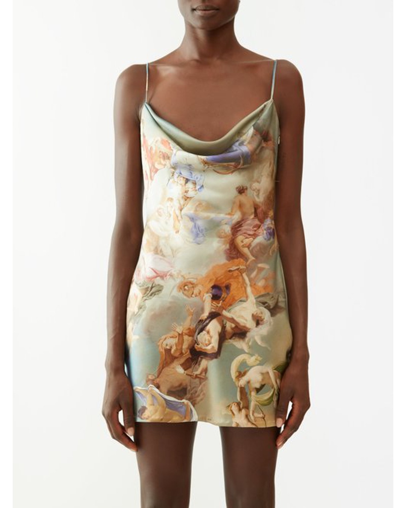 Balmain Damen Renaissance-print Cowl-neck Satin Mini Dress