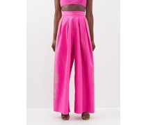 Passion Embroidered Taffeta Wide-leg Trousers