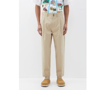 Pleated Western Straight-leg Cotton-drill Trousers