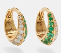 Crescent Xs Diamond, Emerald & Gold Earrings