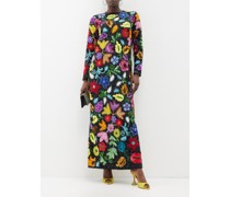 Floral-sequinned Cotton Long-sleeved Gown