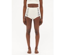 Crocheted Linen High-rise Shorts